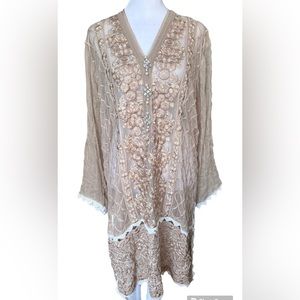 Agha Noor Embroidered Chiffon Beige Kurti/Kameez/Tunic Pakistani/Indian Large